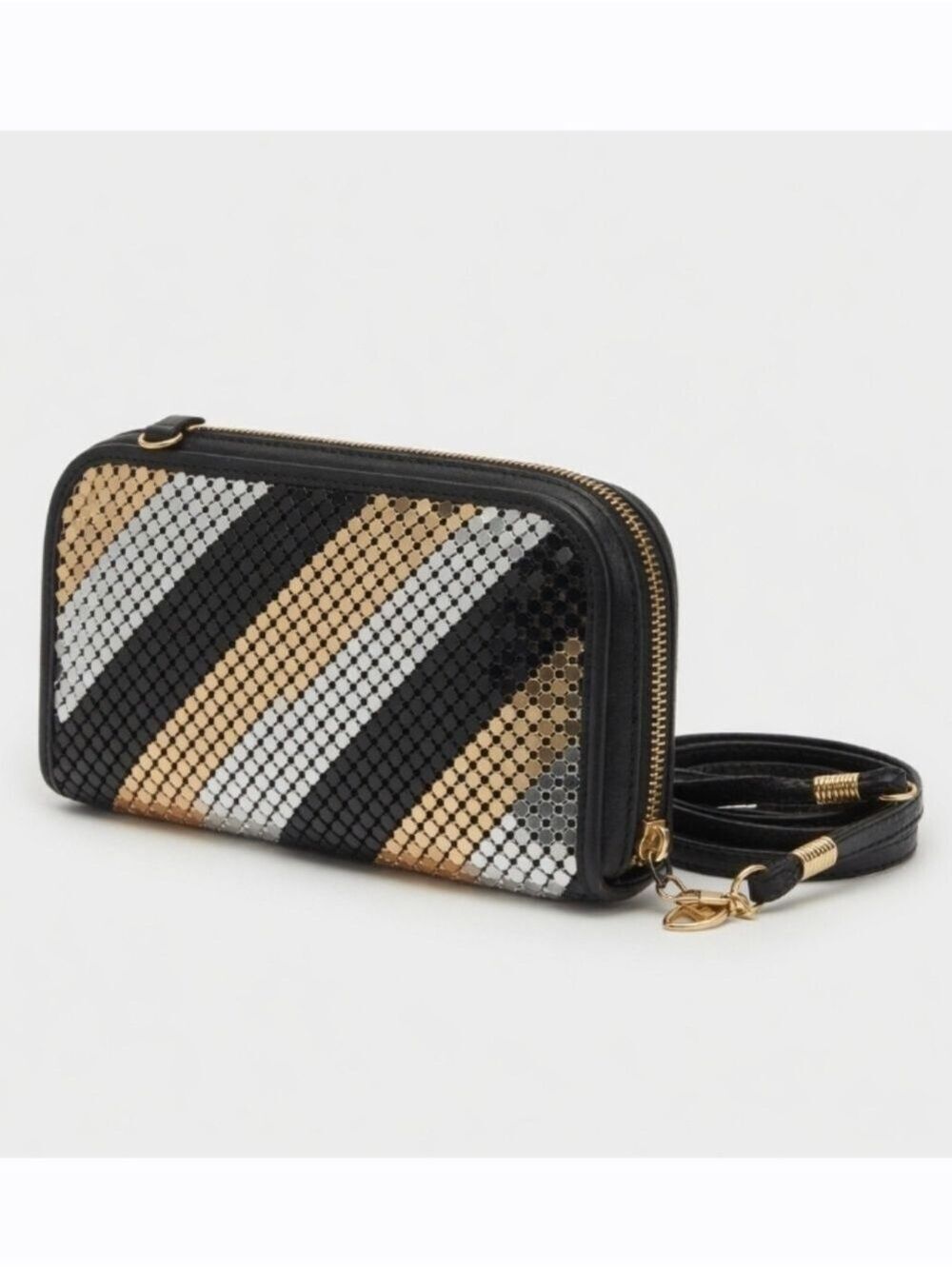 Vintage Metallic Mesh Gold Silver Back Elegant Evening Crossbody Clutch